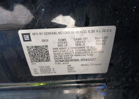 2020 Chevrolet Blazer Fwd 3Lt из США, поврежденный, VIN 3GNKBDRS0LS545327